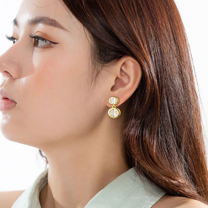 14K Real Gold Plating Round Ring Earrings Micro-Inlaid