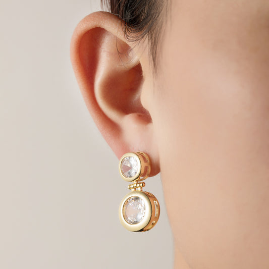 14K Real Gold Plating Round Ring Earrings Micro-Inlaid